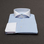 BLUE STRIPED DRESS SHIRT WITH WHITE COLLAR