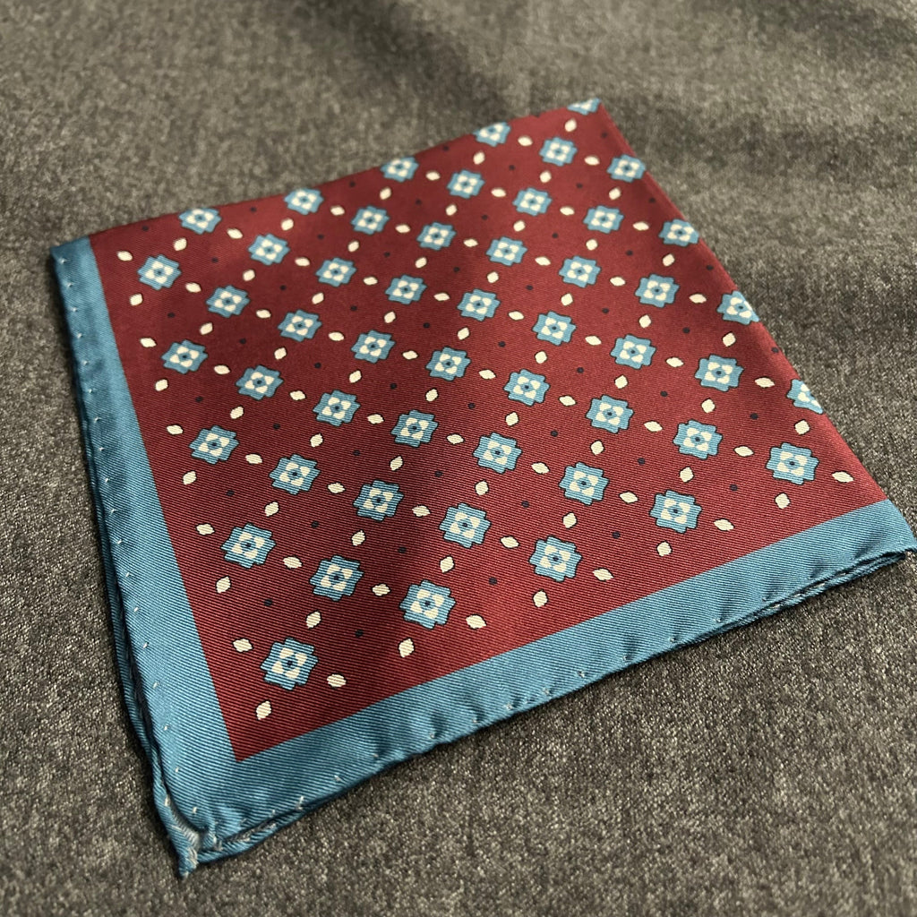 PAÑUELO SEDA BORDEAUX CELESTE