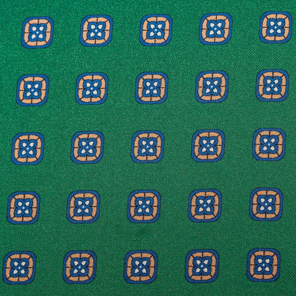 PAÑUELO SEDA VERDE GEOMÉTRICO